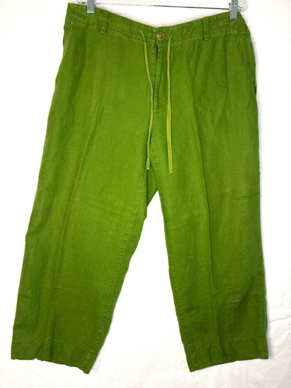Vintage Liz Claiborne Sloan 16W Lime Green Linen Blend Crop Pants Plus Size